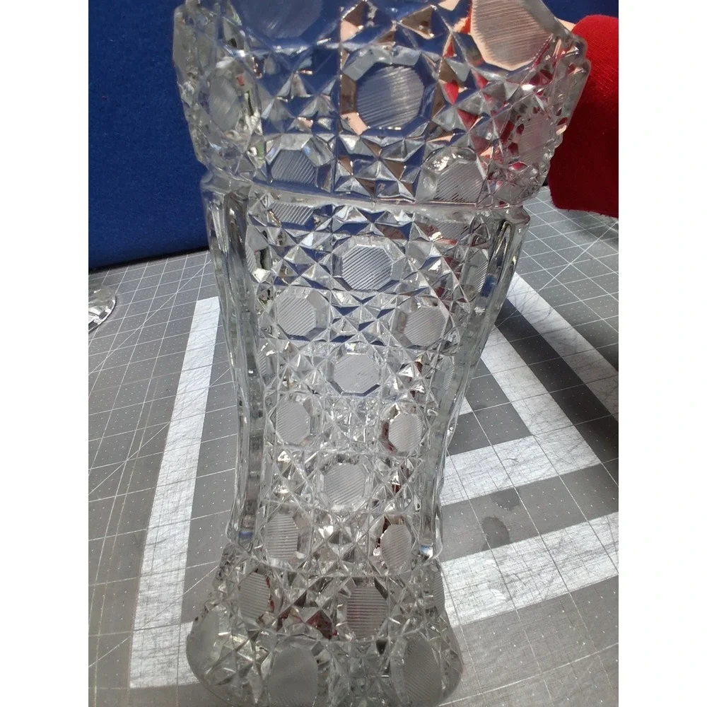 Unbranded Crystal Glass Basket Clear Floral Etched Cut Diamond Pattern Flaw - Picture 7 of 9